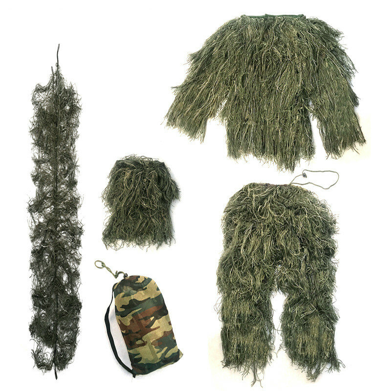 Unisex ล่าสัตว์ Ghillie ชุด Camo Woodland Camouflage Forest 3D ยุทธวิธีชุดเด็กทะเลทรายหิมะ Junjle Camouflage Uniform