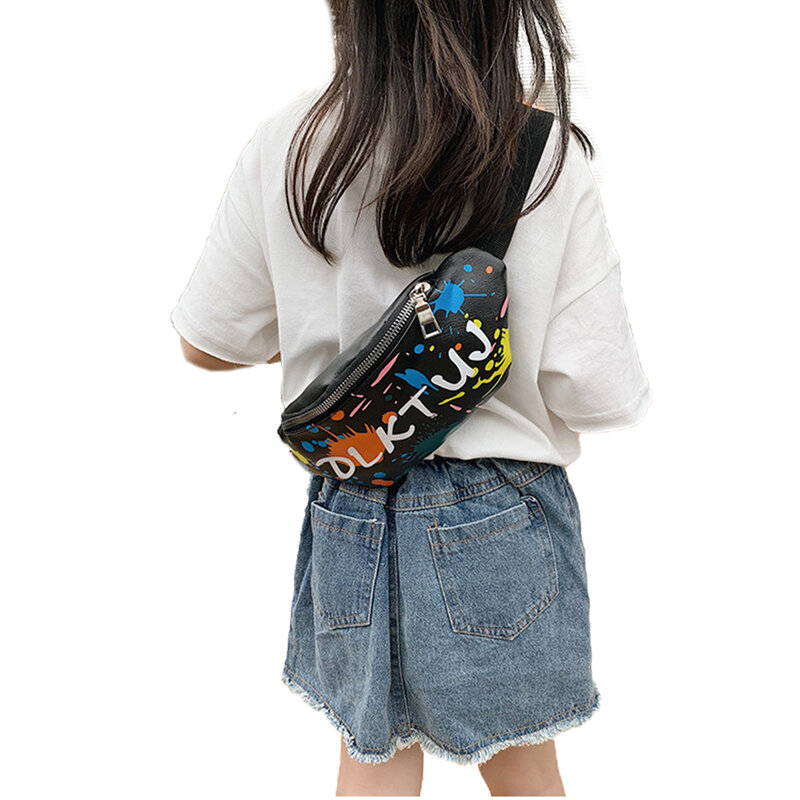 Toddler Boys/Girls PU Leather Fanny Chest Pack Trendy Letter Printed Crossbody Bum Bag Casual Portable Waist Pack for Dailywear