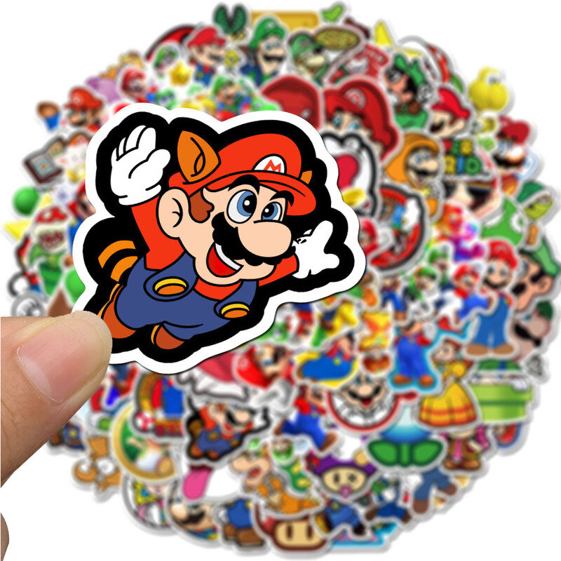 Pegatinas de Anime de dibujos animados de Mario, 100 Uds., impermeable, Maleta, portátil, guitarra, monopatín de juguete