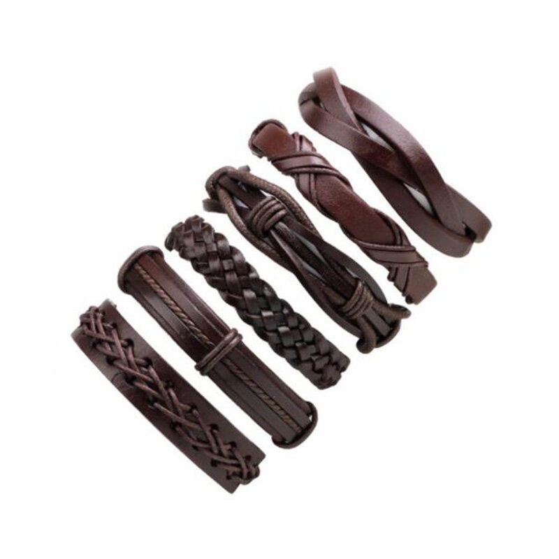 Pulseira étnica masculina de couro trançado, 3-6 unidades, braceletes rústicos, genuíno, trançado, preto