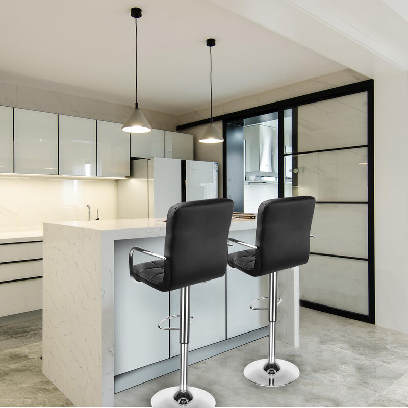 Set 2 Kursi Bar Modern Kursi Ruang Makan Kursi Bar Putar Dapat Disesuaikan Kursi Dapur Meja Makan untuk Salon Kantor Rumah