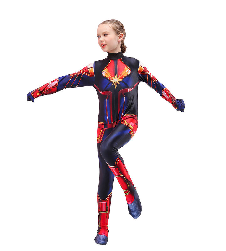 Children Captain Girls Cosplay Superhero Ms Marvel Carol Danvers Bodysuit Jumpsuit Girls Halloween Costume for Kids
