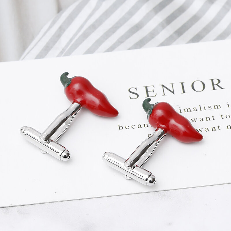 Mode Duivel chili vorm ontwerp rode chili manchetknopen voor mannen creatieve unieke manchetknopen accessoires mannen sieraden