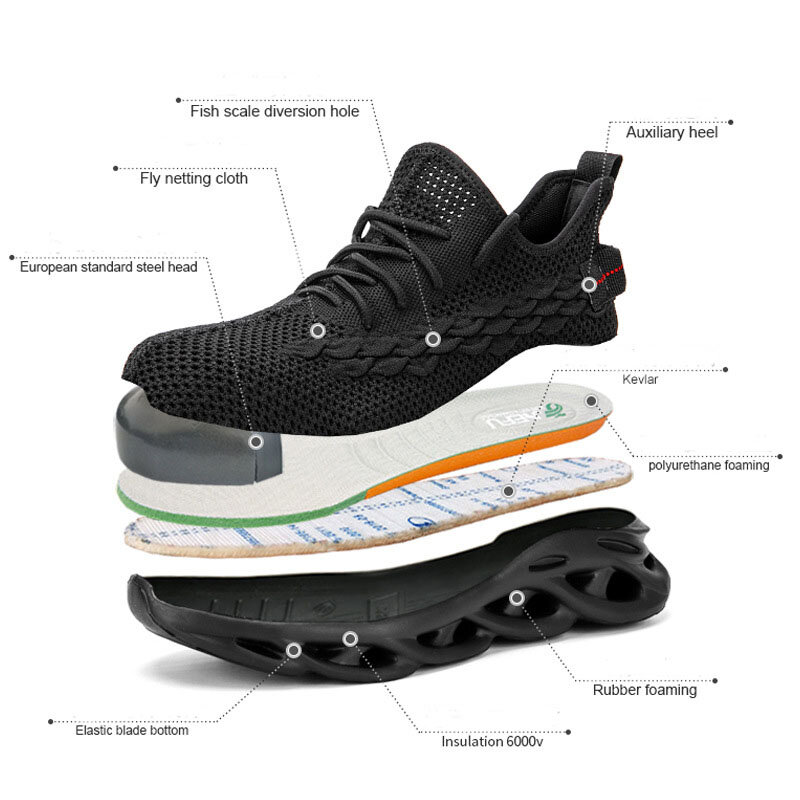 Nowe męskie buty robocze bhp ze stalowymi palcami na rok 2020, lekkie, oddychające, odporne na rozbicie, odporne na przebicie i antypoślizgowe bezpieczeństwo sh