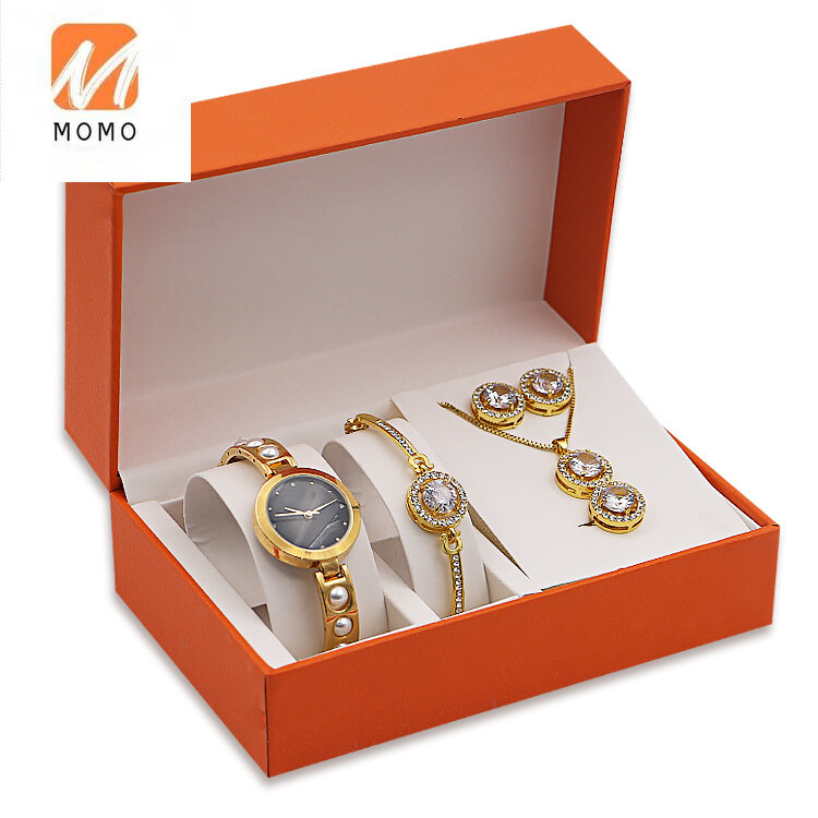 Venda quente diamante jóias acessórios requintado colorido pulseira senhoras relógio conjunto