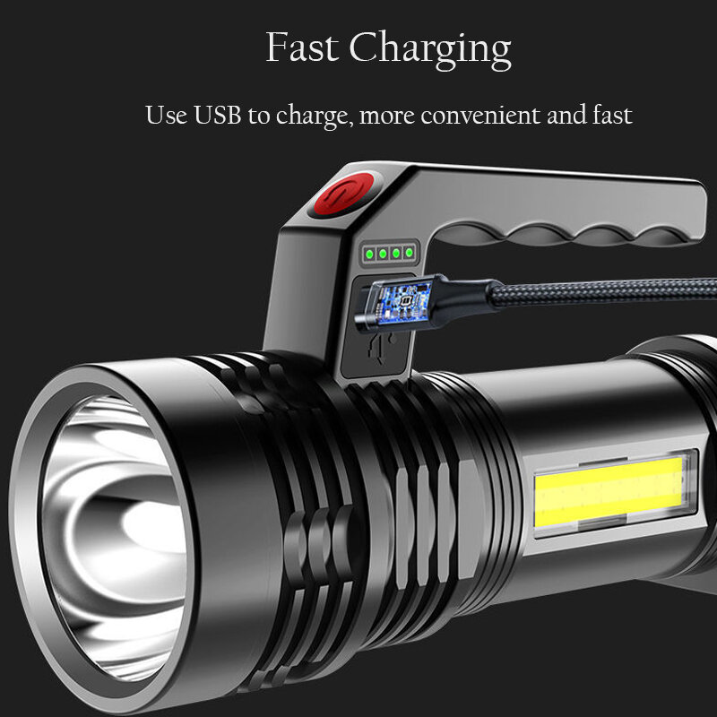 Lumière forte portable rechargeable par USB, projecteur latéral COB super lumineux, projecteur d'extérieur pour la maison