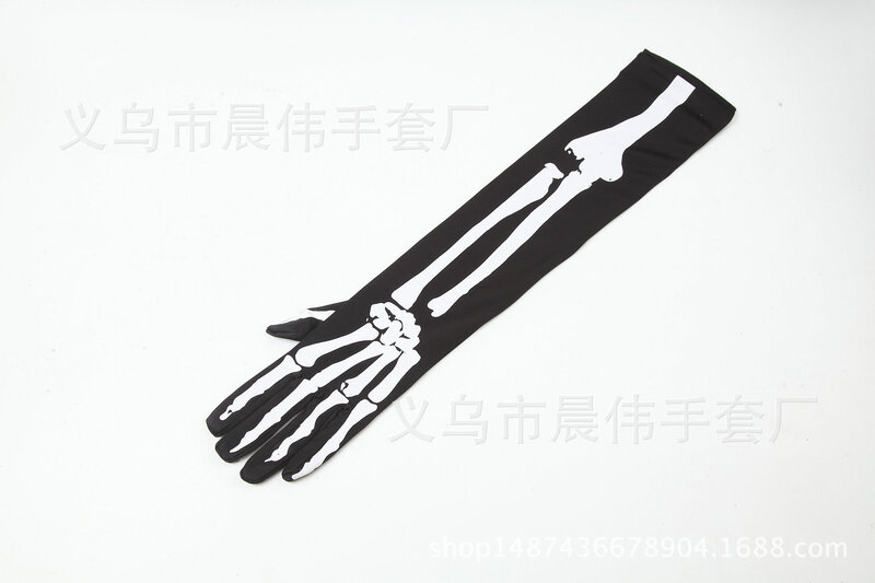 Moda kobiety mężczyźni białe rękawice ze wzorem kości kostium Cosplay na Halloween akcesoria Ghost Bone rękawiczki rękawiczki 50cm