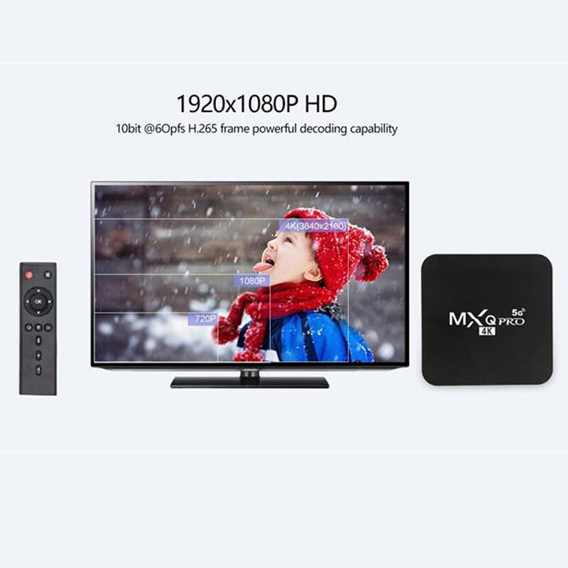 Boîtier Smart TV MXQ pro Android 7.1, RK3229, 10 bits @ 60pfs H.265, 4K, 2.4GHz/5GHz, WIFI, Youtube, lecteur multimédia