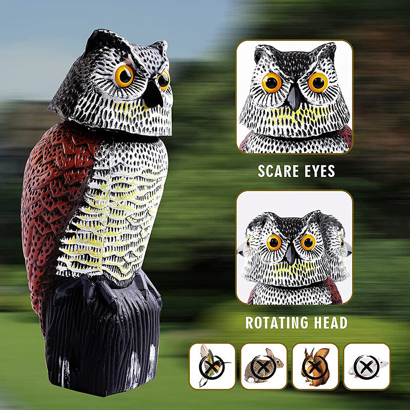 Realistic Bird Scarer Rotating Head Sound Rotating Mov Owl Prowler Decoy Protection Repellent Pest Control Scarecrow Garden Yard