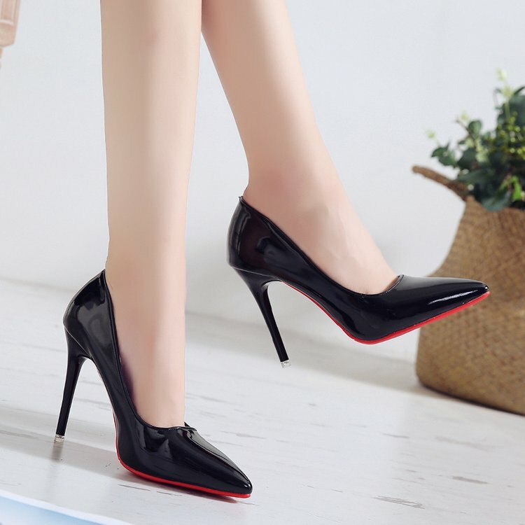 Nude kolor małe świeże wysokie obcasy lakierki szpilki pojedyncze buty koreański Sexy wskazał pompy czarne profesjonalne buty robocze