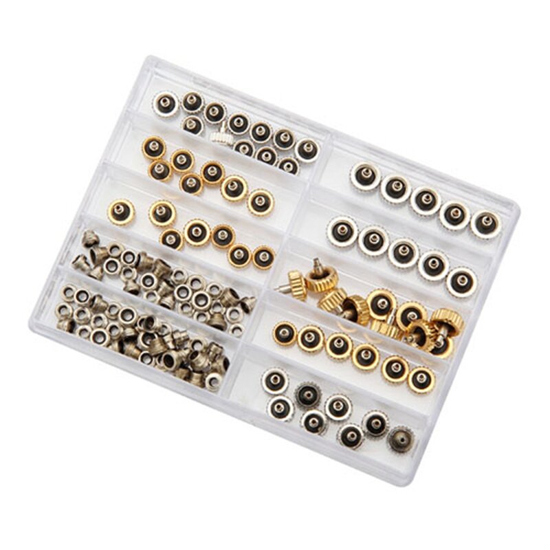 Charminer 60 Pcs Watch Crown for Rolex Copper 5.3mm 6.0mm 7.0mm Silver Gold Repair Accessories Assortment Parts