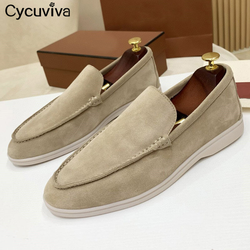 2021 neue Flache Kausalen Schuhe Männlichen Runde Kappe Kidsuede Damen Loafers Sommer Spaziergang Marke Runway Bequeme Schuhe Männer Größe 46