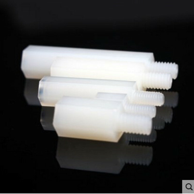 Separador de nailon blanco y negro, espaciador de plástico de nailon, macho a hembra, M2, M2.5, M3, M4 x L, 10-50 unids/lote