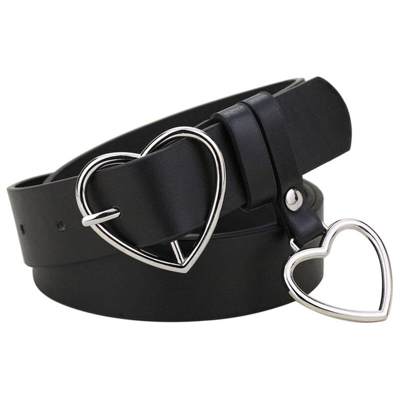 Cinturón de cuero sintético con hebilla en forma de corazón para mujer, cinturón de cintura suave, a la moda, para pantalones vaqueros, para exteriores, regalo informal