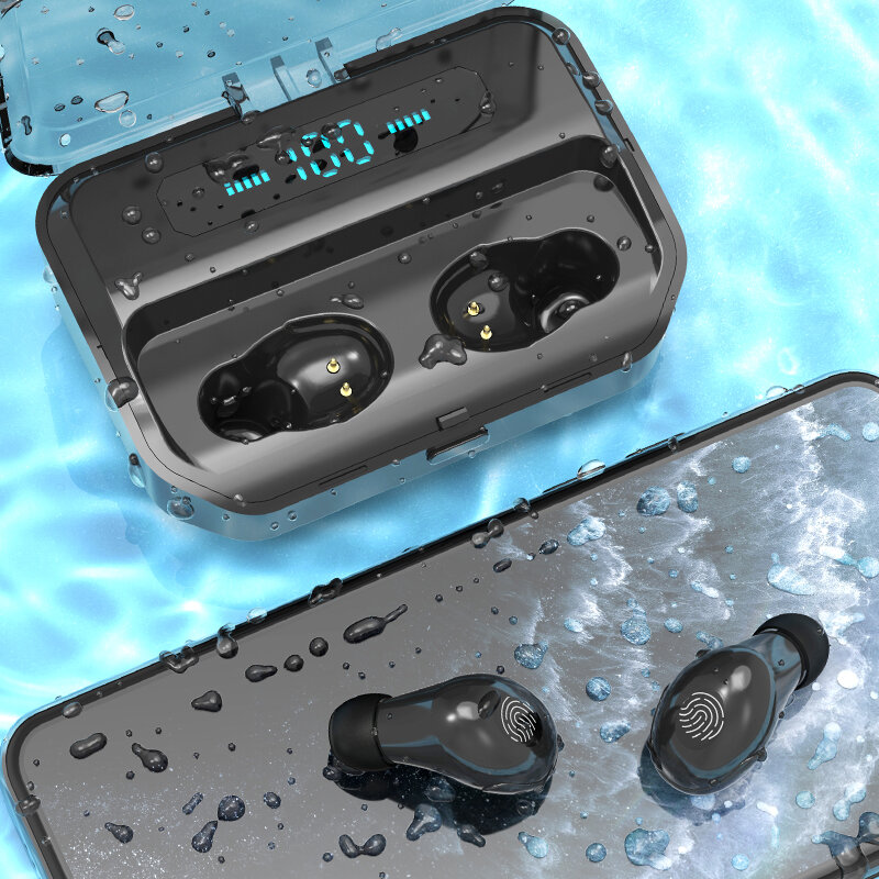 TWS 4200mAh 충전 케이스 블루투스 5.0 무선 이어폰 방수 스포츠 이어버드 9D 스테레오 터치 컨트롤 헤드셋 마이크 포함