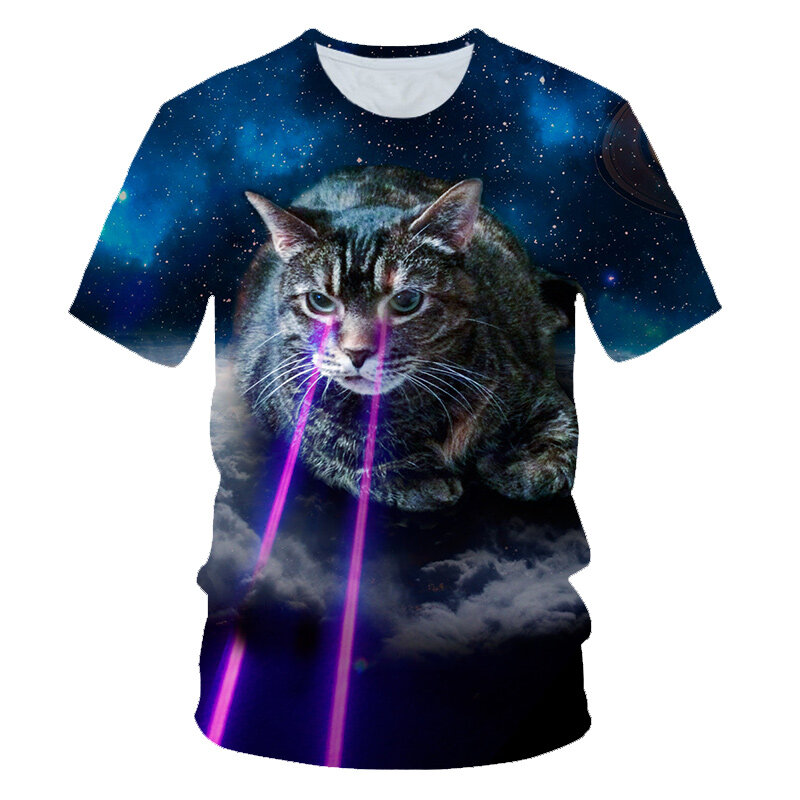 2021ใหม่ Galaxy Space 3D T เสื้อน่ารักแมวแมวกิน Taco พิซซ่าตลก Tops Tee แขนสั้นเสื้อฤดูร้อนขนาดใหญ่เสื้อ T