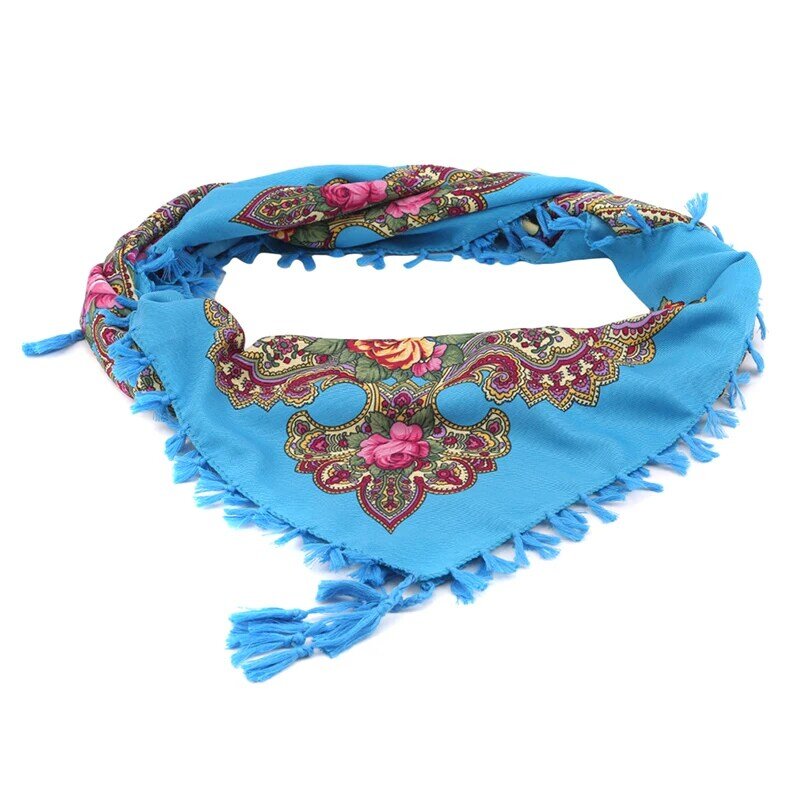 Autumn And Winter Cotton Russian National Style Scarf Printed Scarf Women's New Square Multifunctional Fringed Shawl