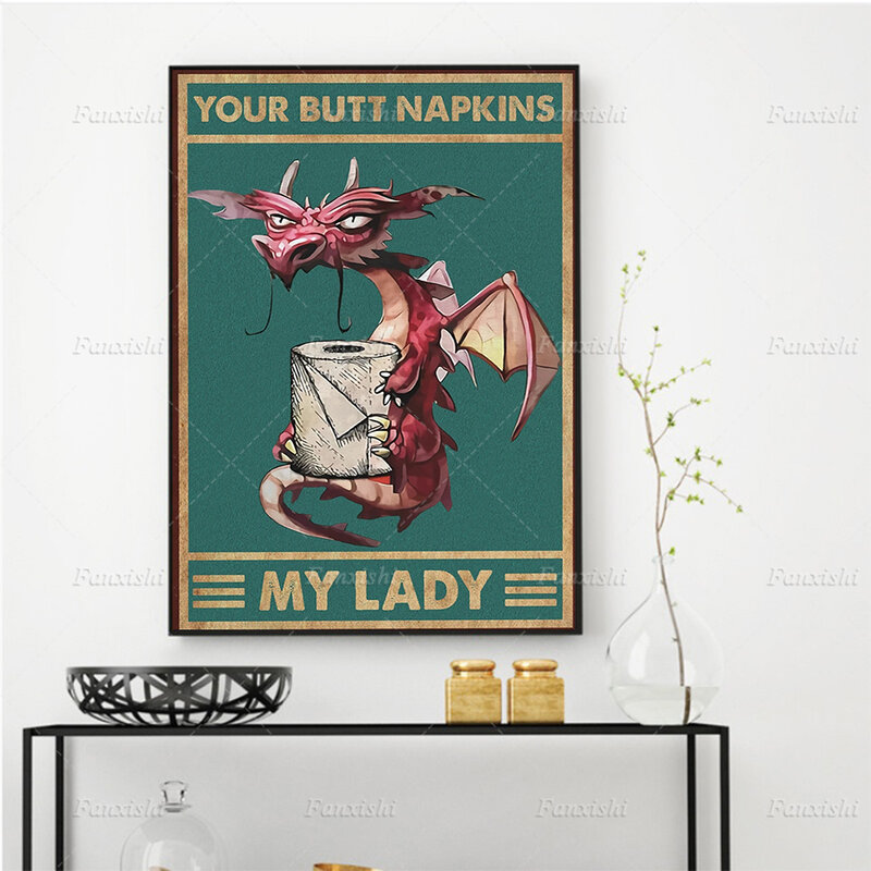 Холщовые салфетки My Lady Dragon Your ягодицы, постер на стену в скандинавском стиле, ретро-картина с животными, Модульная картина, декор для ванной ...