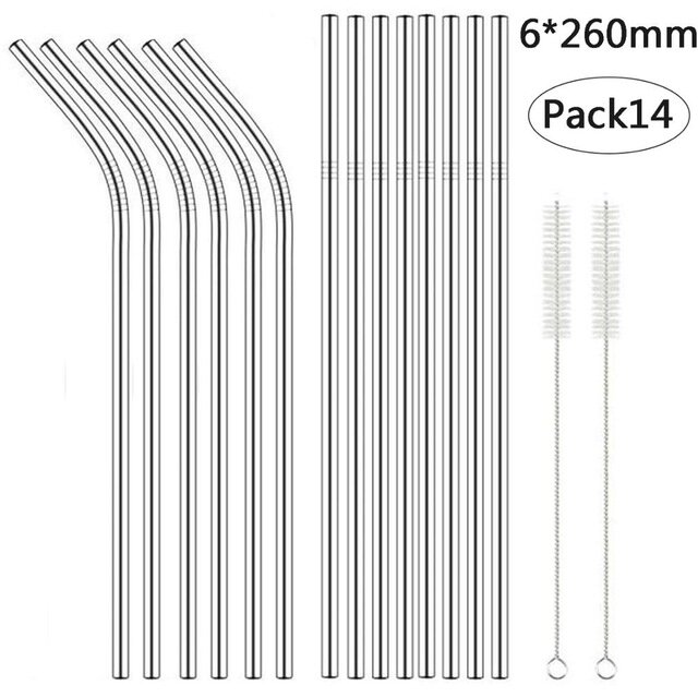260x6mm Reusable Drinking Straw High Quality 304 Stainless Steel Metal Straw with Cleaner Brush For Mugs 20/30oz NeW