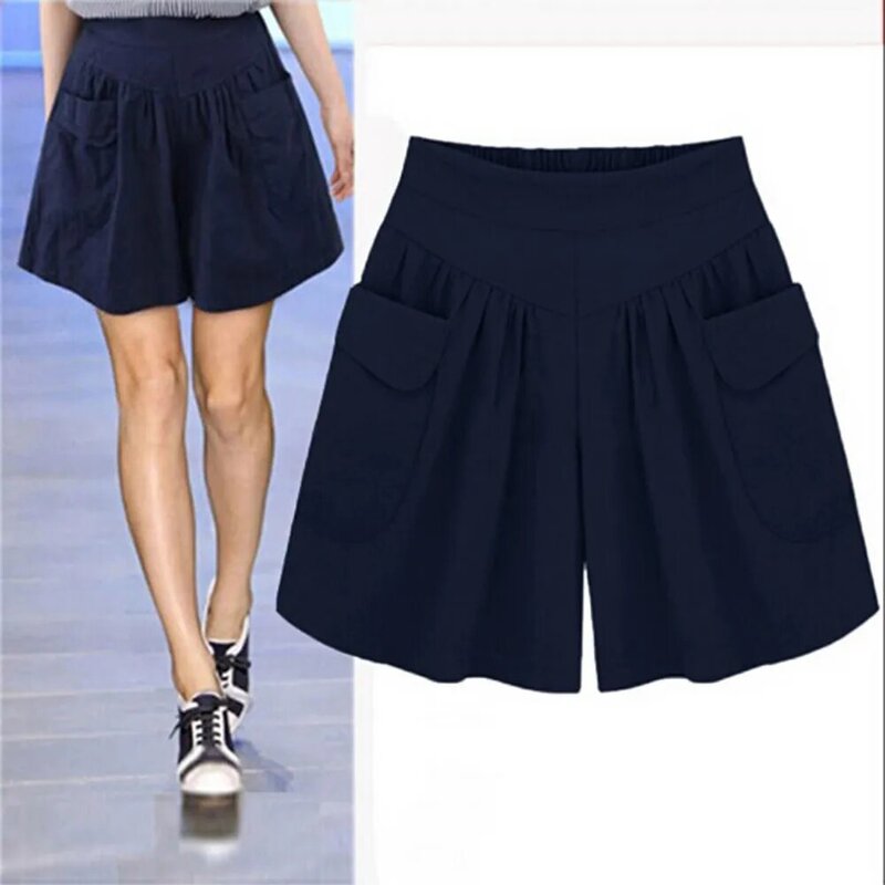 Loose Soft Cotton Spandex Solid Shorts Casual Running Summer Women Pockets Shorts Workout Wear Plus Size Wide Leg Shorts