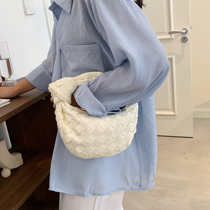 Kleine Leder Weben Top-griff Taschen für Frauen 2021 Luxus Designer Weben Damen Handtaschen Mode Einfache Stricken Geldbörse Weichen tasche