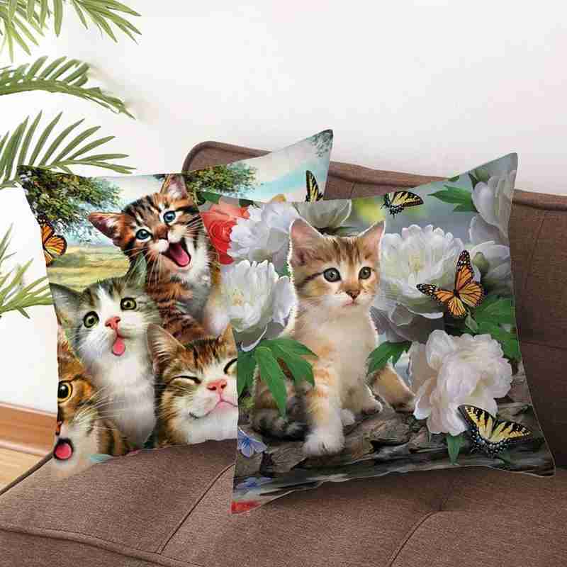 1pc polyster gatos bonitos jogar travesseiro caso impressão animal capa de almofada do carro assento decoração lombar quadrado capa para casa n4m4