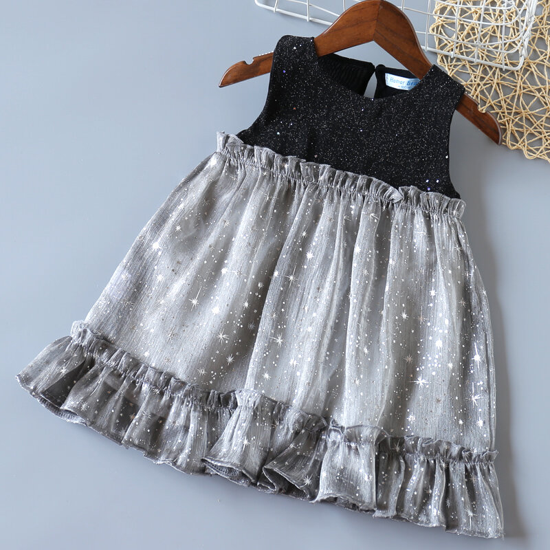 ユーモアクマの女の子ドレス夏の幼児のドレスノースリーブドレスホットゴールドリトルスタープリンセスドレスガールズベビーキッズ服