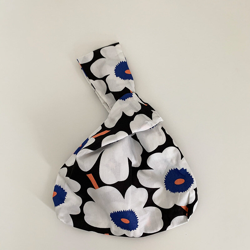 Japão estilo saco de pulso algodão mini bolsa feminina retro floral mão saco nó sacos do telefone móvel feminino simples mão pequena bolsa