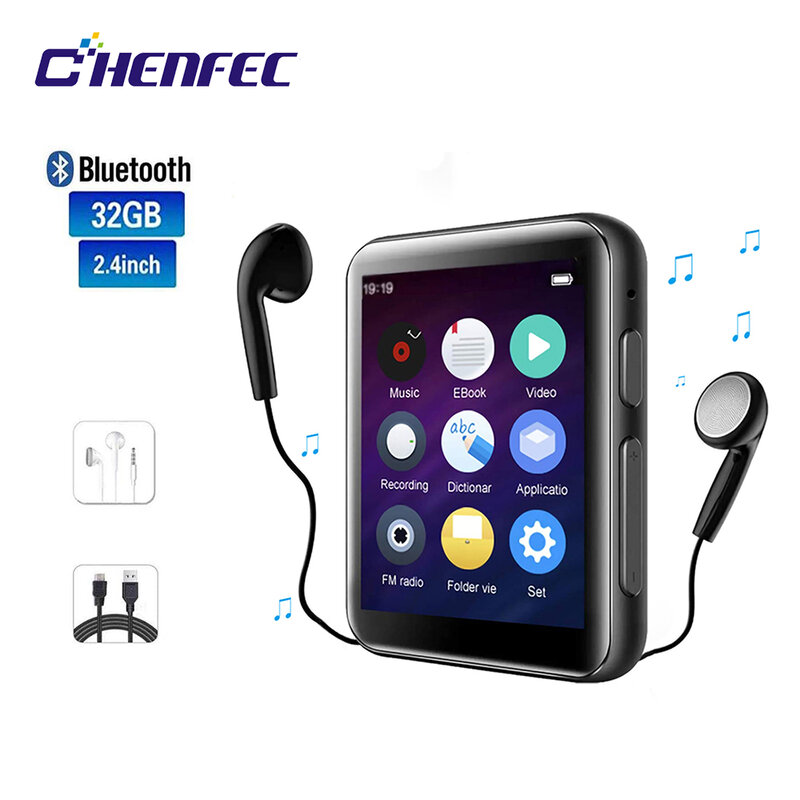 MP3 플레이어 Bluetooth5.0, 2.5 인치 풀 터치 스크린 16GB/32GB 내장 스피커 지원, FM, 비디오, 확장 가능 SD 최대 128G