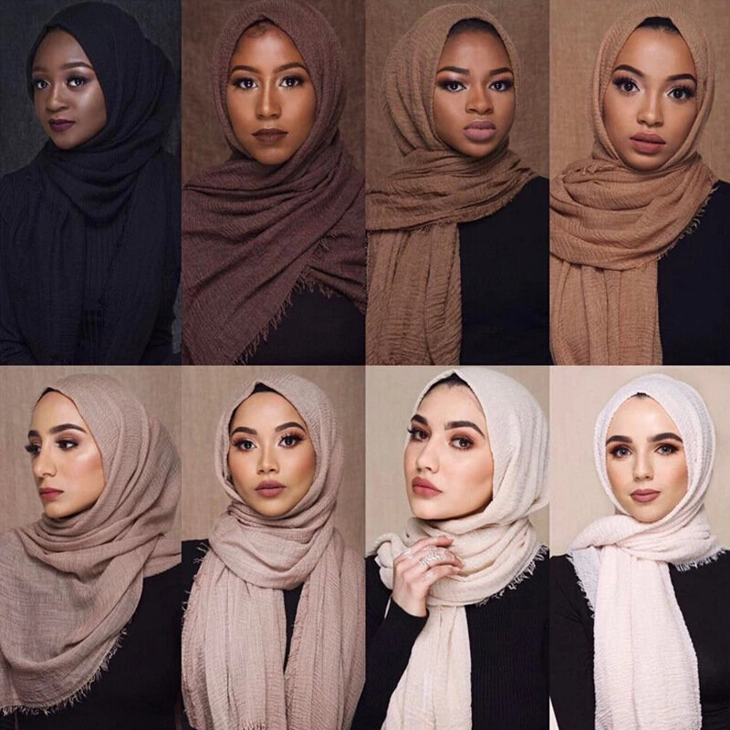 Foulard Hijab froissé en coton doux pour Femme, couvre-chef Musulman, châles et enveloppes islamiques, collection automne et hiver