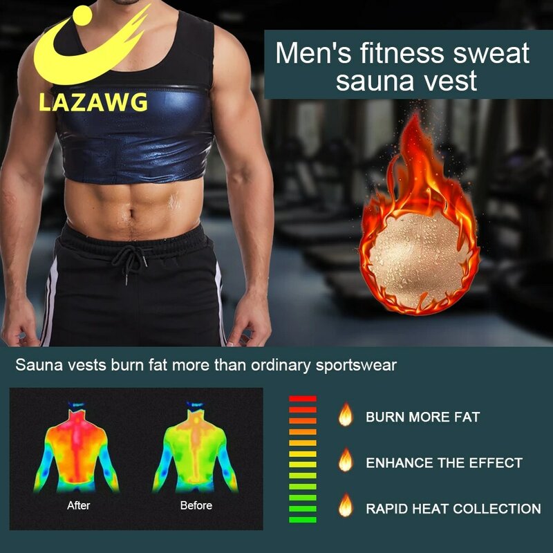 LAZAWG-Chaleco moldeador de cintura para hombre, trajes de Sauna caliente, camisetas sin mangas para sudor, moldeador de cuerpo, camisa de entrenamiento de compresión adelgazante
