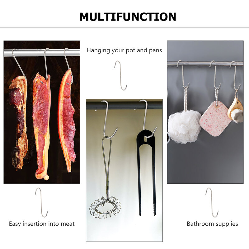 10PCS Durable Butcher Hook Meat Hook Pork Hook for Hanging Kitchen Ornament Decoration for Bacon Meat Hams Processing