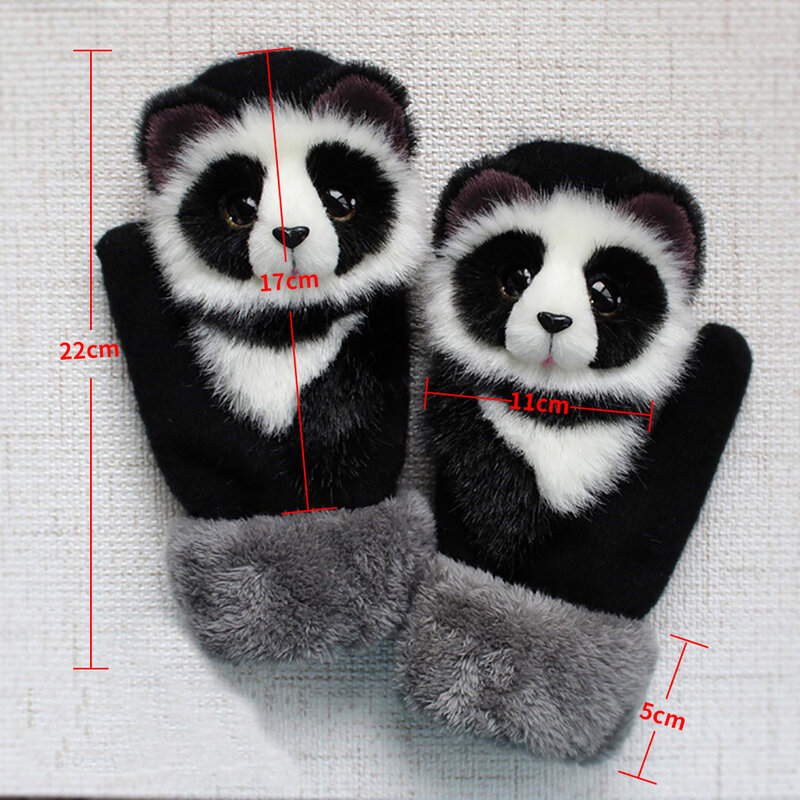 Hot Animal Cat Dog Panda Racoon Design Kid Winter Warm Gloves 22cm Long Cute Girl guanti dita piene Fashion Princess Guantes
