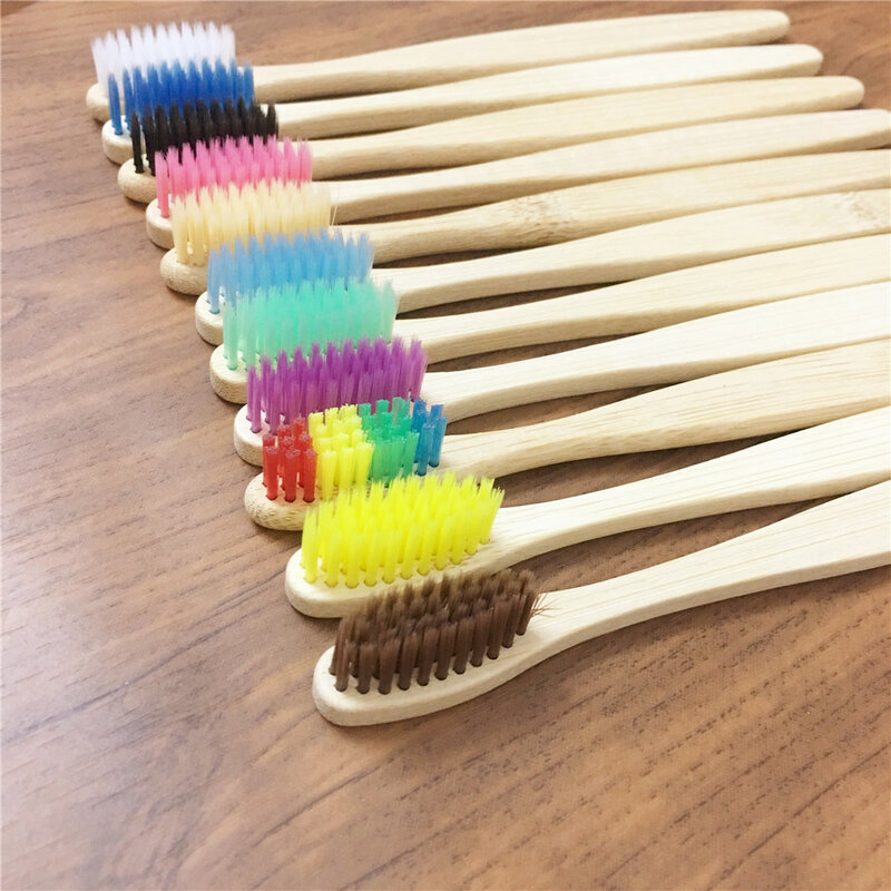 Cepillo de dientes ecológico para niños, cepillo de dientes de carbón de bambú, arcoíris para la salud Oral, mango de madera suave de bajo carbono, 8 Uds.