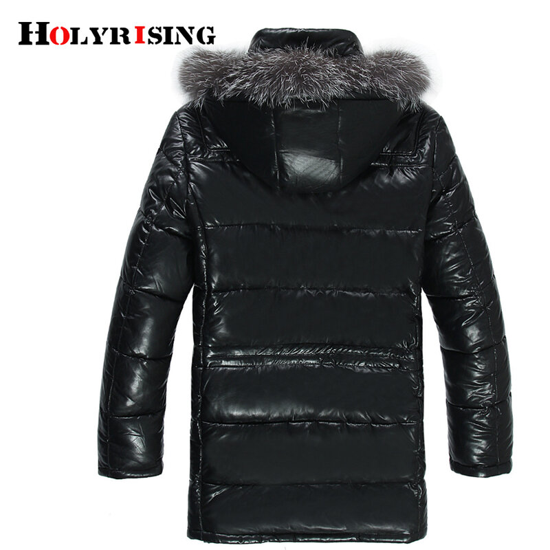 Business men's leather down jacket Thick synthetic leather down jacket Raccoon Fur hooded Fashion Men Winter down jacket 19388