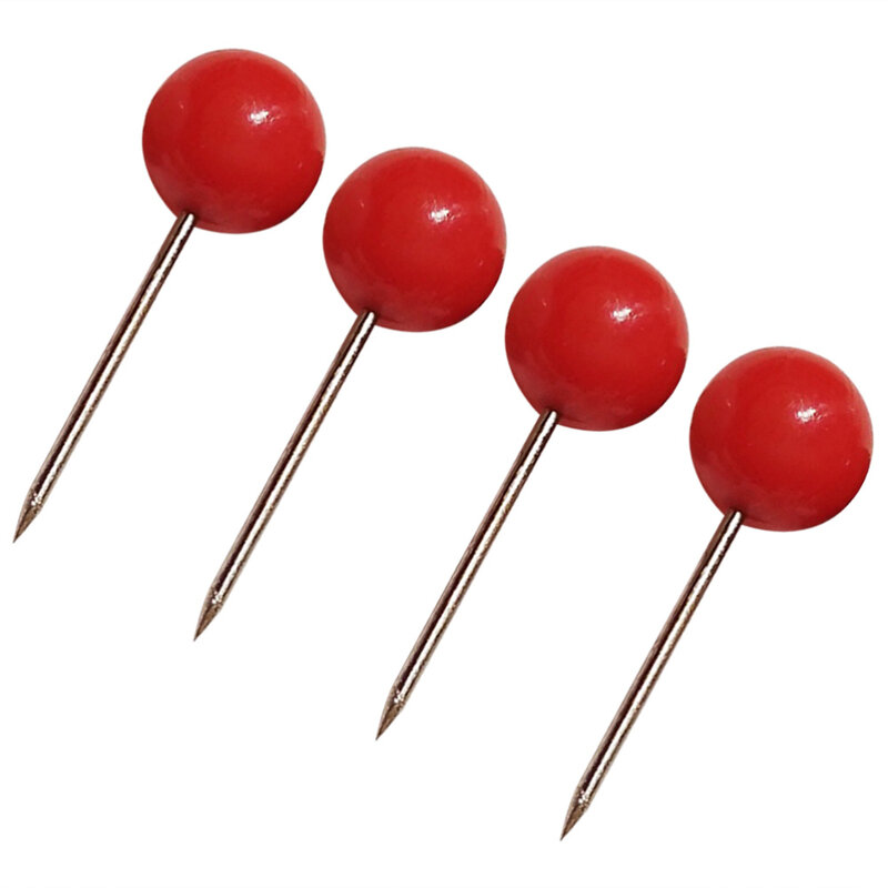 100Pcs Push-Runde Ball Kopf Karte Tacks mit Edelstahl Punkt für Office Home Handwerk DIY Kennzeichnung (Rot)