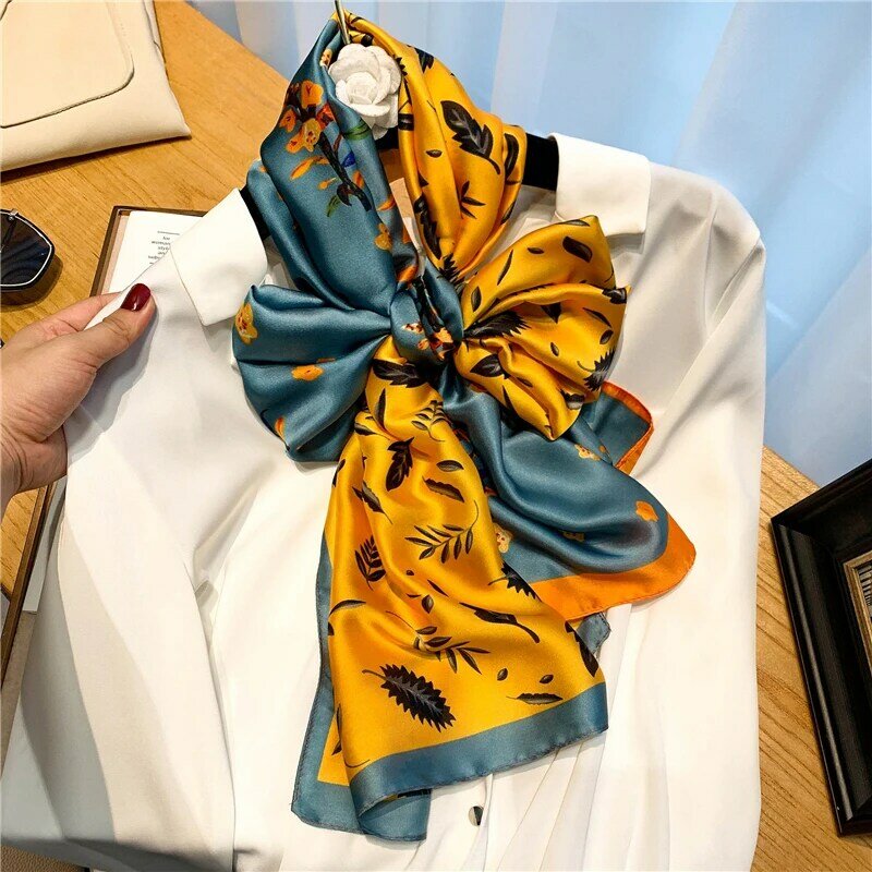 Luxury Print Neck Tie Scarf for Women Brand Silk Skinny Scarfs Shawls Wraps Neckerchief Bandana Female Foulard Muffler 2021 New