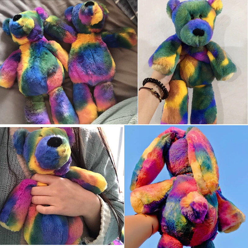 25cm Sitting Height Teddy bear bunney plush toy doll soft colorful rainbow bear rabbit doll ins novelty for gifts