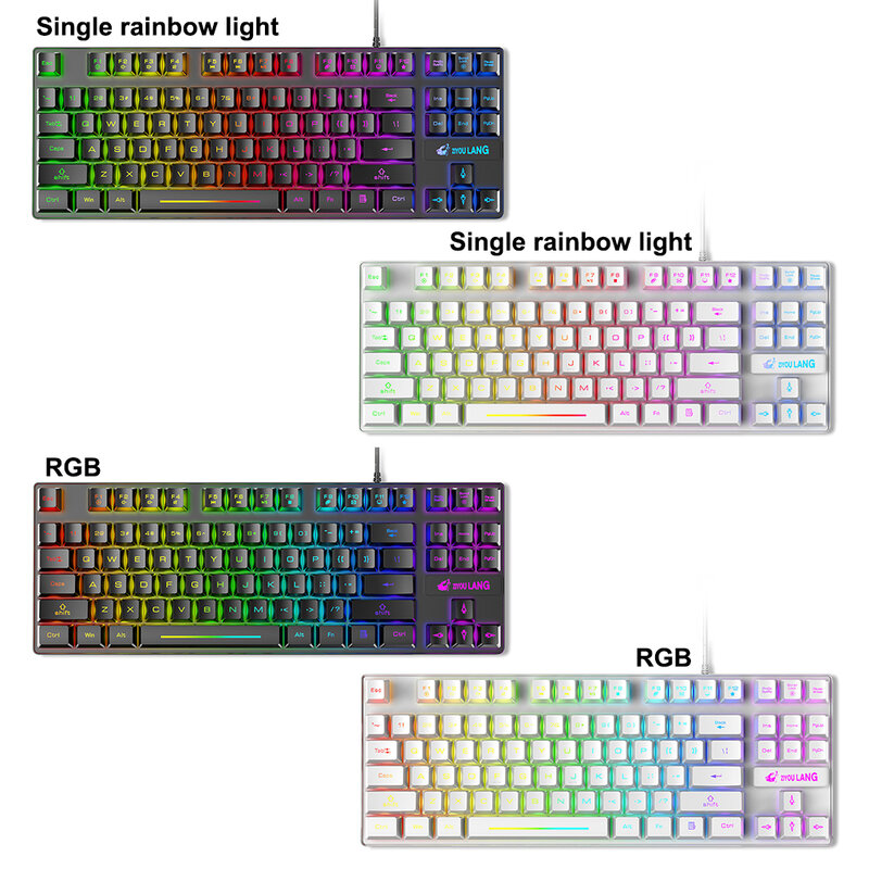 RGB Kabel LED Backlit Keyboard 87-Key PC Mekanik Menyala Keyboard Hitam Tumpahan Perlawanan Laptop Aksesori Anak Laki-laki Tablet