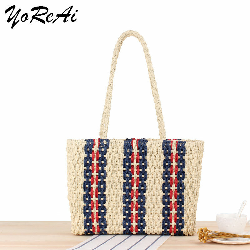 YoReAi новая женская сумка, Женская сумочка, соломенные льняные пляжные сумки, большие сумки-тоуты для лета, цветные сочетающиеся плетеные пле...