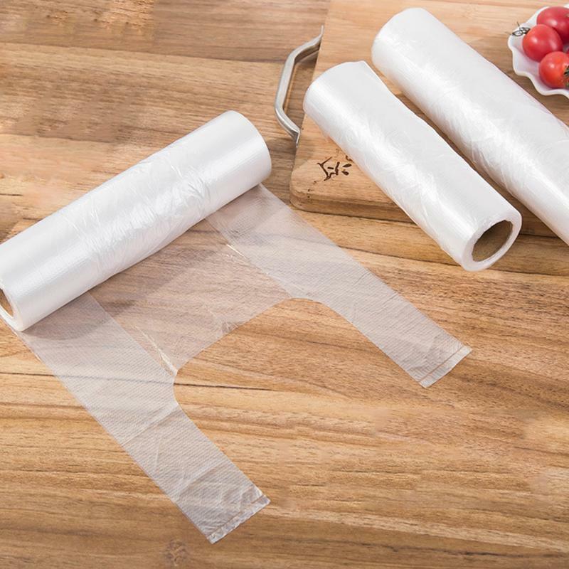 100PCS Transpare Roll Fresh-keeping Plastic Bags of Vacuum Food Saver Bag 3 Sizes Food Storage Bags with Handle Keep Fresh