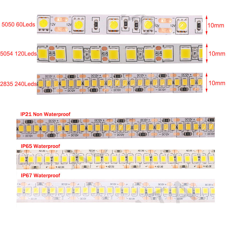 5M RGB LED de luz de tira DC12V 2835 SMD 5050 5054 LED Flexible cinta/60/120/240 cinta de LED cuerda de luces a prueba de agua 3000K 4000K 6000K