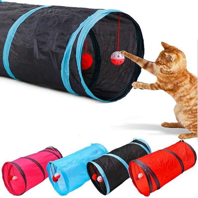 Túnel plegable con agujeros para gato, juguete de entrenamiento para interior y exterior, divertido, para gato, conejo, chat
