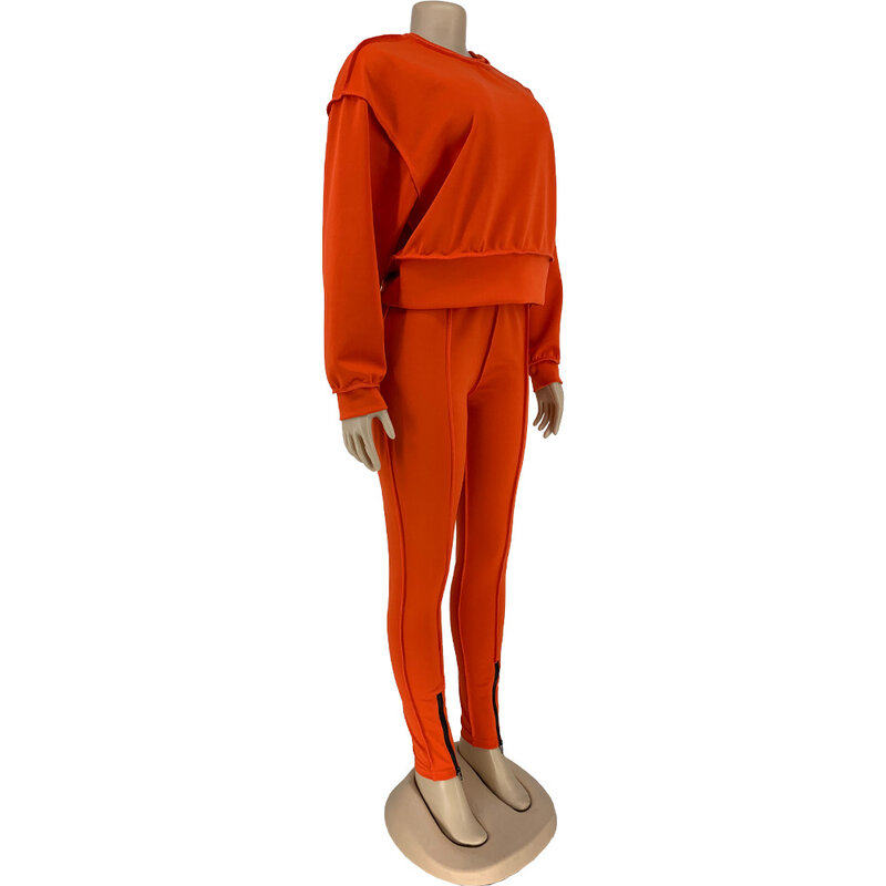 Новый Модный повседневный однотонный спортивный костюм Ursuper из двух предметов, женский брючный комплект с круглым вырезом