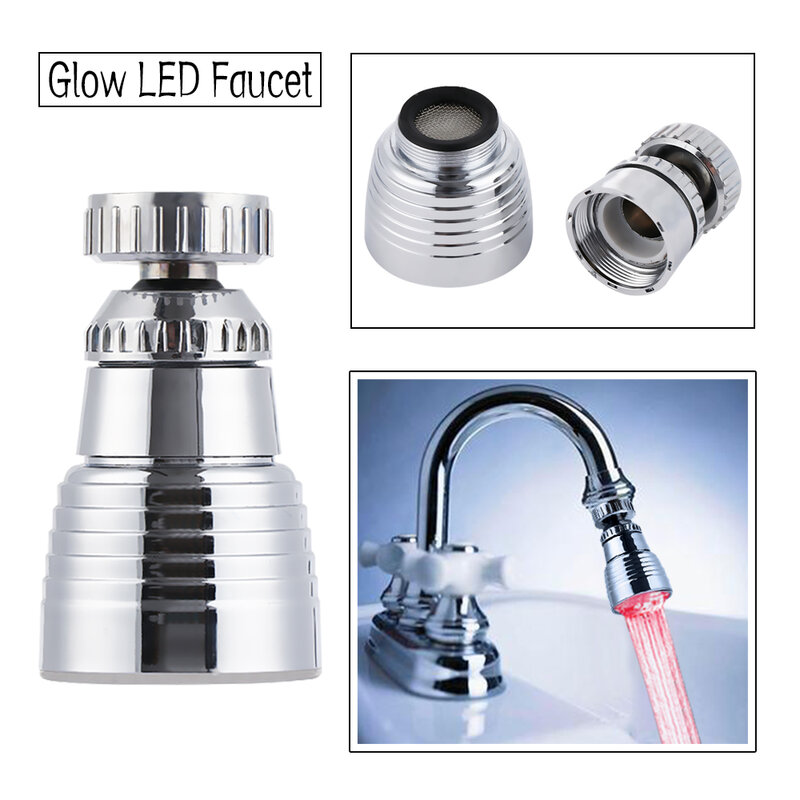 Swivel Faucet Nozzle  360 Degree Rotate Temperature Controlled LED Light Kitchen and Bathroom Sink Faucet Sprayer