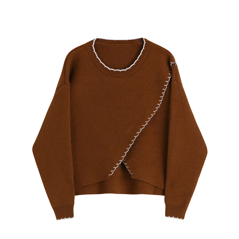 Women Vintage Sweater Pullovers Casual Harajuku Elegant Winter Fashion Female Loose Side Split Knitwear Jumper Tops
