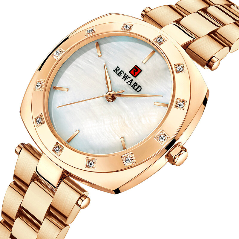 Reward-Reloj de pulsera con esfera de concha de alta gama para mujer, resistente al agua, de cuarzo, Hardlex Mirror, sencillo