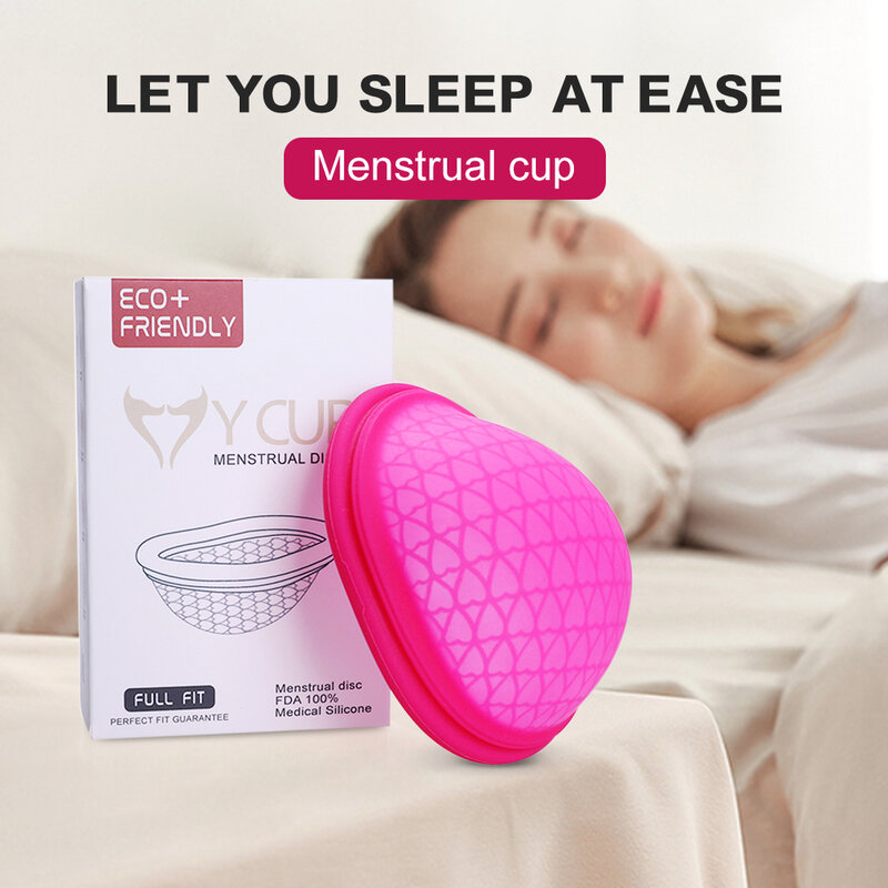 Reusable Disc Flat-fit Design Menstrual Cup with Extra-Thin Sterilizing Soft Silicone Menstrual Disk Tampon/ Pad Alternative
