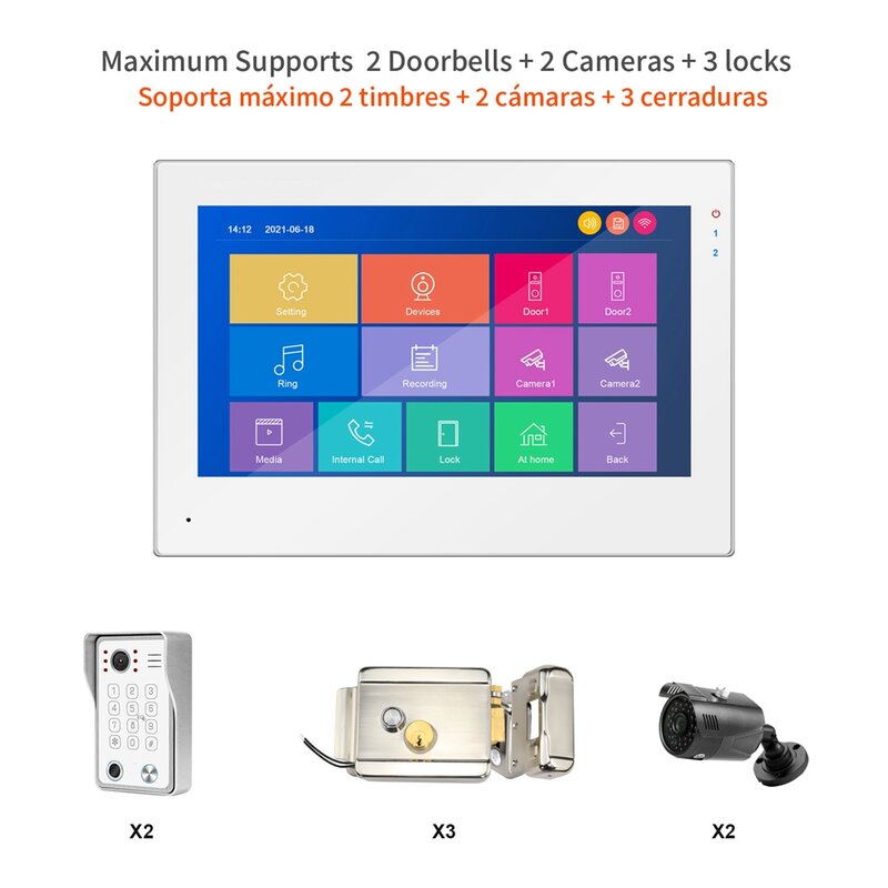 WIFI Video Intercom Works Alexa TUYA สมาร์ท Life APP 7นิ้วหน้าจอสัมผัสปุ่มกด Doorbell 1080P ลายนิ้วมือ RFID รหัสผ่านปลดล็อค