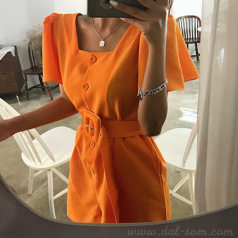 New Fashion Square collar Summer Women's short Sleeve Jumpsuit High Waist Sashes single-breasted Romper Overalls Female